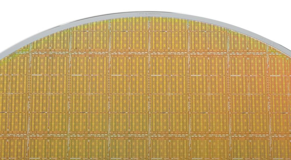 A silicon wafer containing chips designed to test cooling systems.