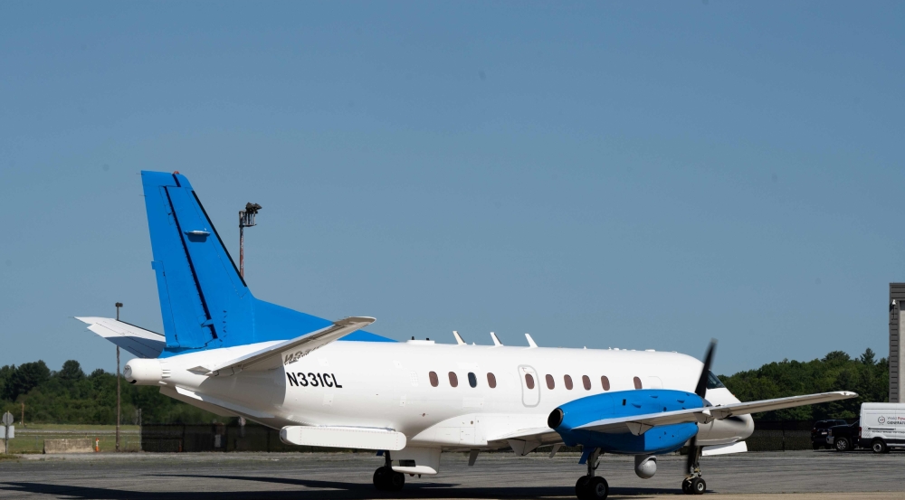 An aircraft sits on the ground.