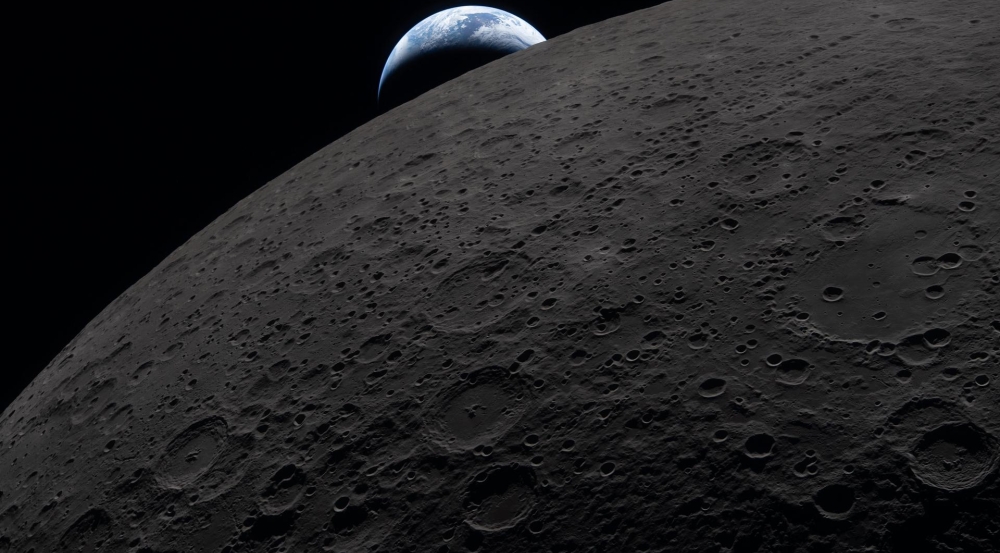 Earth sets behind the Moon on April 6, 2026, as captured from the Artemis II Orion spacecraft.