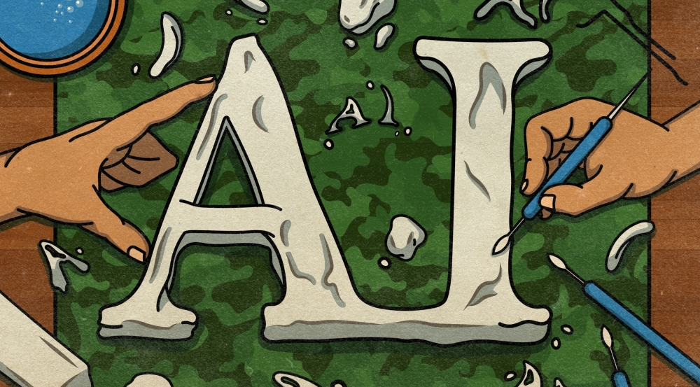 An illustration showing the letters "AI" being molded.