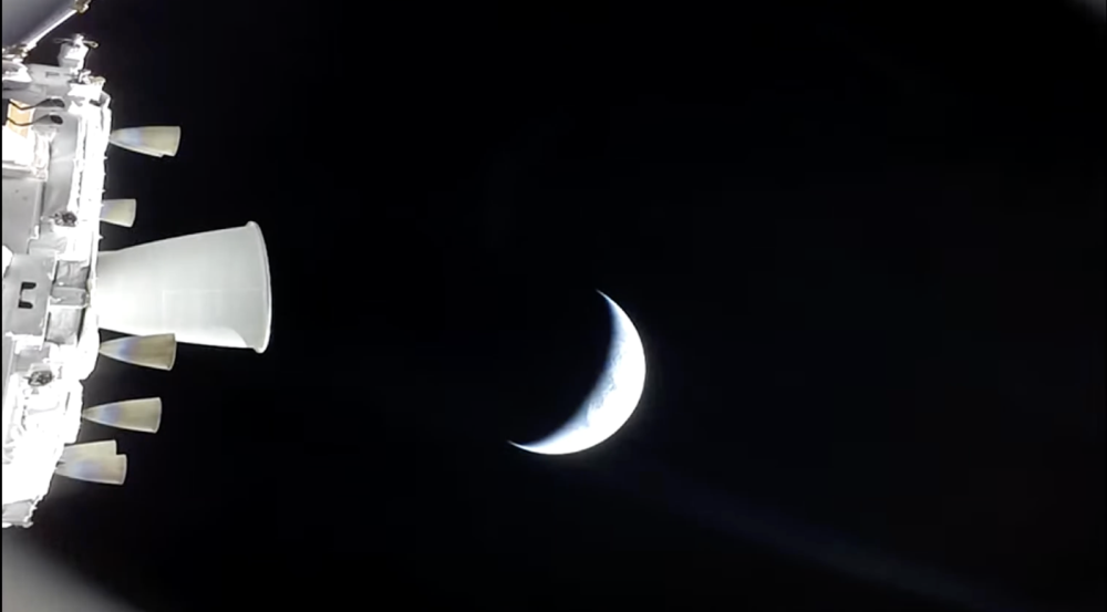 An image of crescent Earth, as captured from the Artemis II Orion spacecraft.