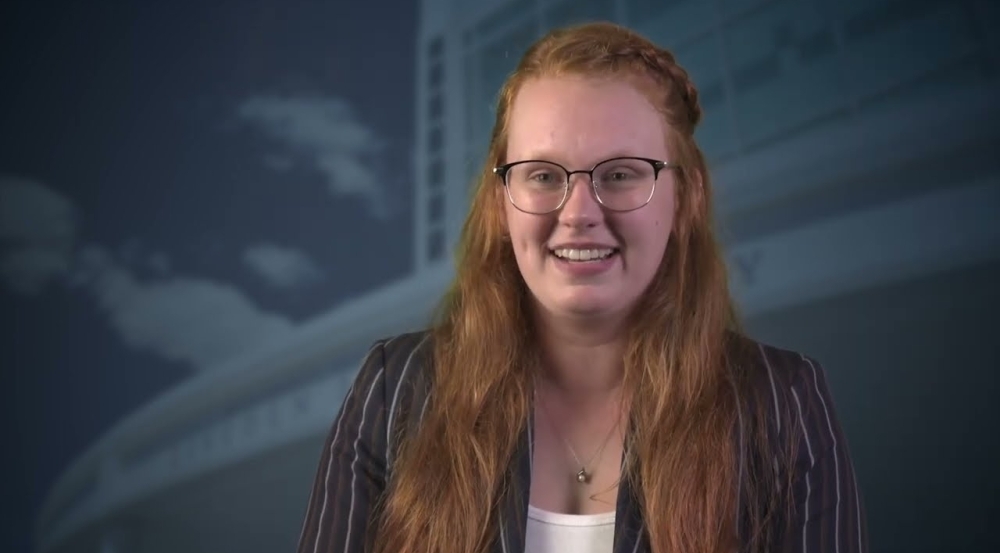 A still from a video that is a portrait of an SSD employee.