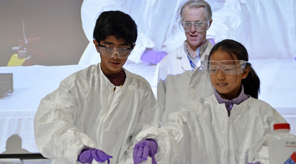 Science on Saturday participants get hands-on experience while learning the principles of polymers in our chemistry show.