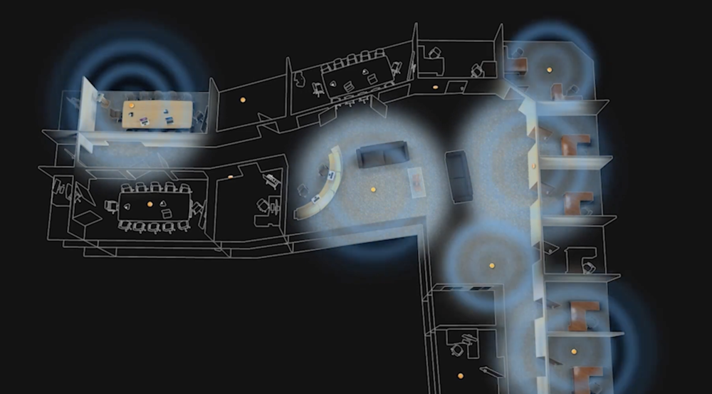 a drawing of a office building footprint, showing the layout of various rooms