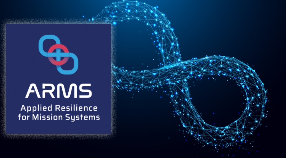 an illustration of an infinity symbol with label of "ARMS: Applied Resilience for Mission Systems"