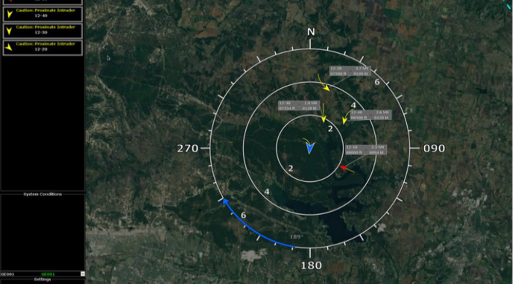 The GBSAA system displace shows a terrain map with navigational aid overlaid. 