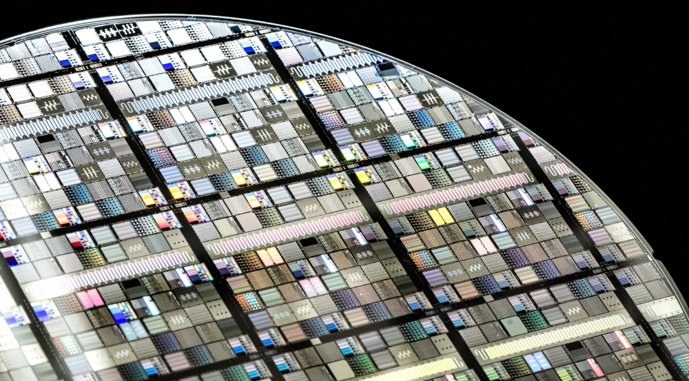 A photo of a wafer containing superconducting circuits. 