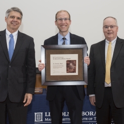 Robert Atkins (right), Head, Advanced Technology Division, introduced Daniel Ripin (center) at the awards ceremony; Director Eric Evans presented the award. Photo: Glen Cooper