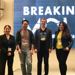 Ngaire Underhill, far left, a member of the staff in Lincoln Laboratory's Surveillance Systems Group, led this team that prototyped an app to help combat online harassment. Photo: Alex de Aranzeta