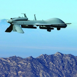 Flying unmanned aerial vehicle. 