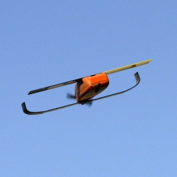 The small Perdix unmanned aerial vehicle, shown here, is rugged, allowing service members to toss it out the back of an aircraft and know it will work. Strategic Capabilities Office photo.