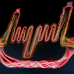 Image of neonlike glowing red lines on a black background