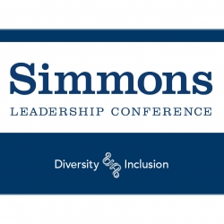 Blue and white Simmons Leadership Conference banner with Laboratory's Diversity and Inclusion logo on the bottom.