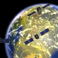 Three satellites orbit the Earth. 