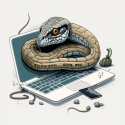 A drawing of a python coming out of a computer screen.