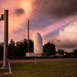 GOES-19, the last of four giants, rolls toward its launch pad at the Kennedy Space Center earlier this month.BEN SMEGELSKY/NASA