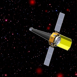 A computer-generated image of the AXIS telescope in space.