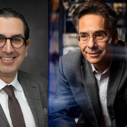 Formal portraits of Laboratory principal staff member Roozbeh Jafari and MIT professor William Oliver.