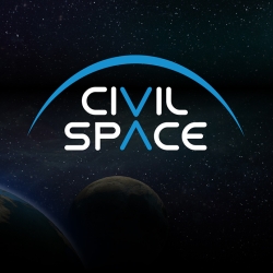 The words Civil Space written in the middle of a dark image of the Earth and Moon in space.