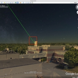 The LASSOS display screen highlights the laser strike event in live sensor imagery on the left and generates a 3D model of the laser streak in Google Earth, right.