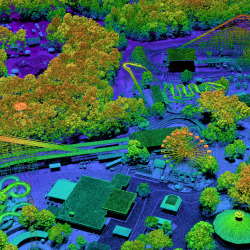 The Laboratory-developed PHOENIX High CASTLE collected this imagery of the amusement park Kings Dominion in Virginia during an initial flight campaign to test and optimize the performance of this 3D airborne ladar.