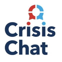 An image of the CrisisChat logo which has a red and blue circular chat-bubble design above the words "CrisisChat."