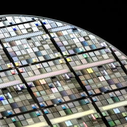 A photo of a wafer containing superconducting circuits. 