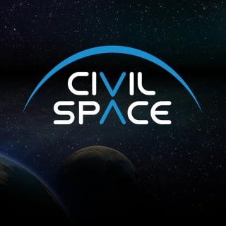 The words Civil Space written in the middle of a dark image of the Earth and Moon in space.