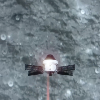 An artist visualizes a laser communications terminal sending data over infrared light links. 