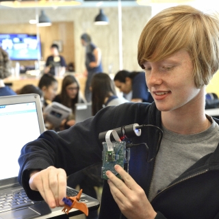 Students build a Raspberry Pi camera and learn how to program Instagram-like filters in the Girls Who Build Cameras workshop.