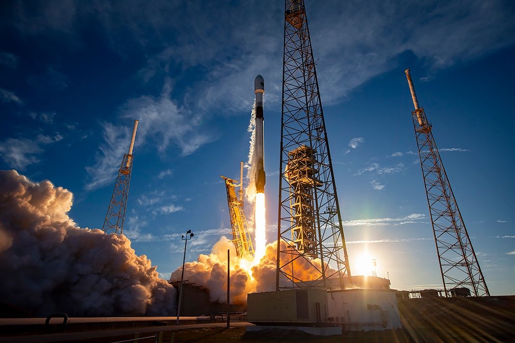 A rocket launches. 