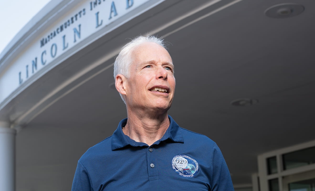 A portrait photograph of Mark Padula outside Lincoln Laboratory's main entrance.