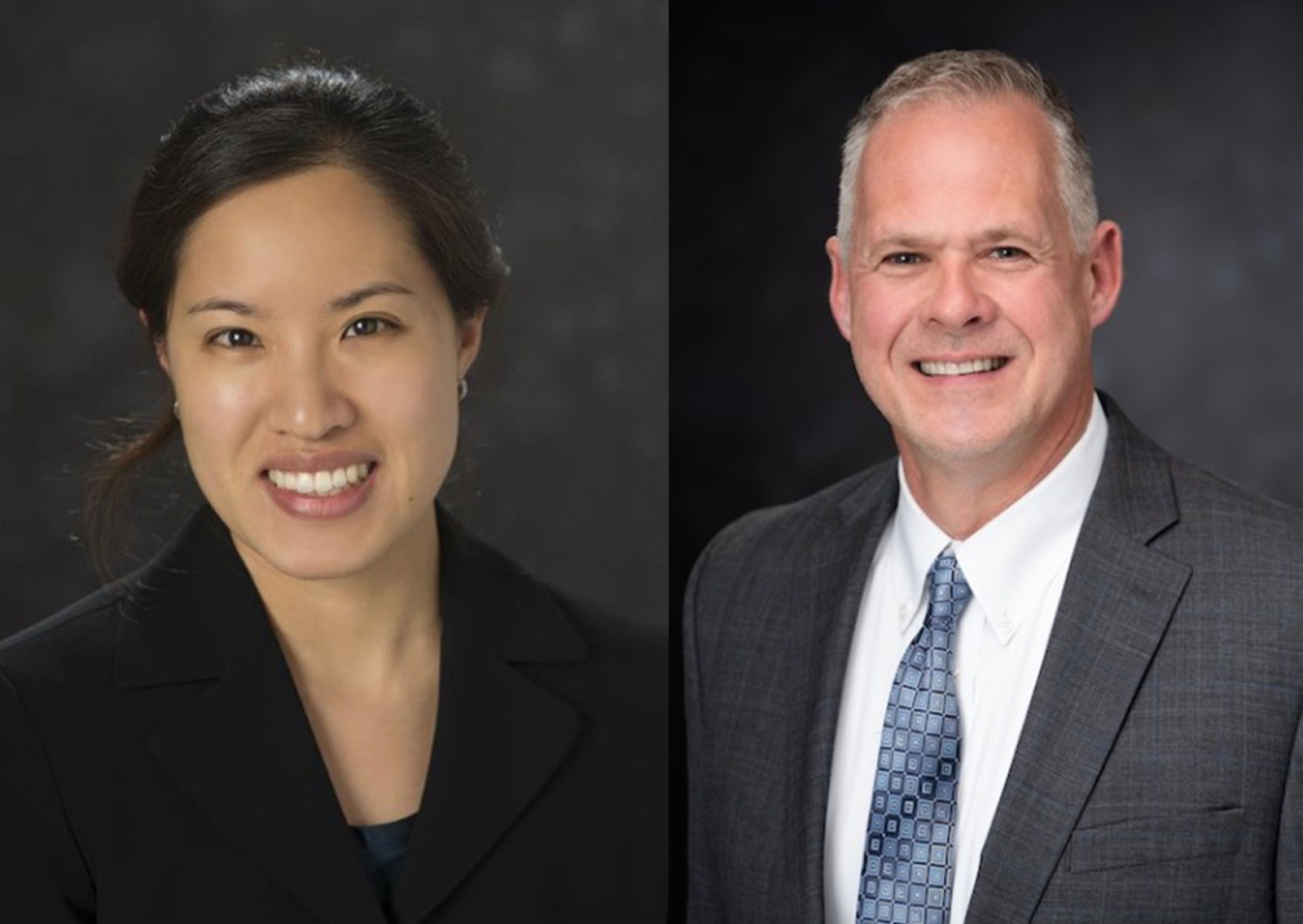 Formal portraits of Allison Chang (left) and Craig Rowe (right)