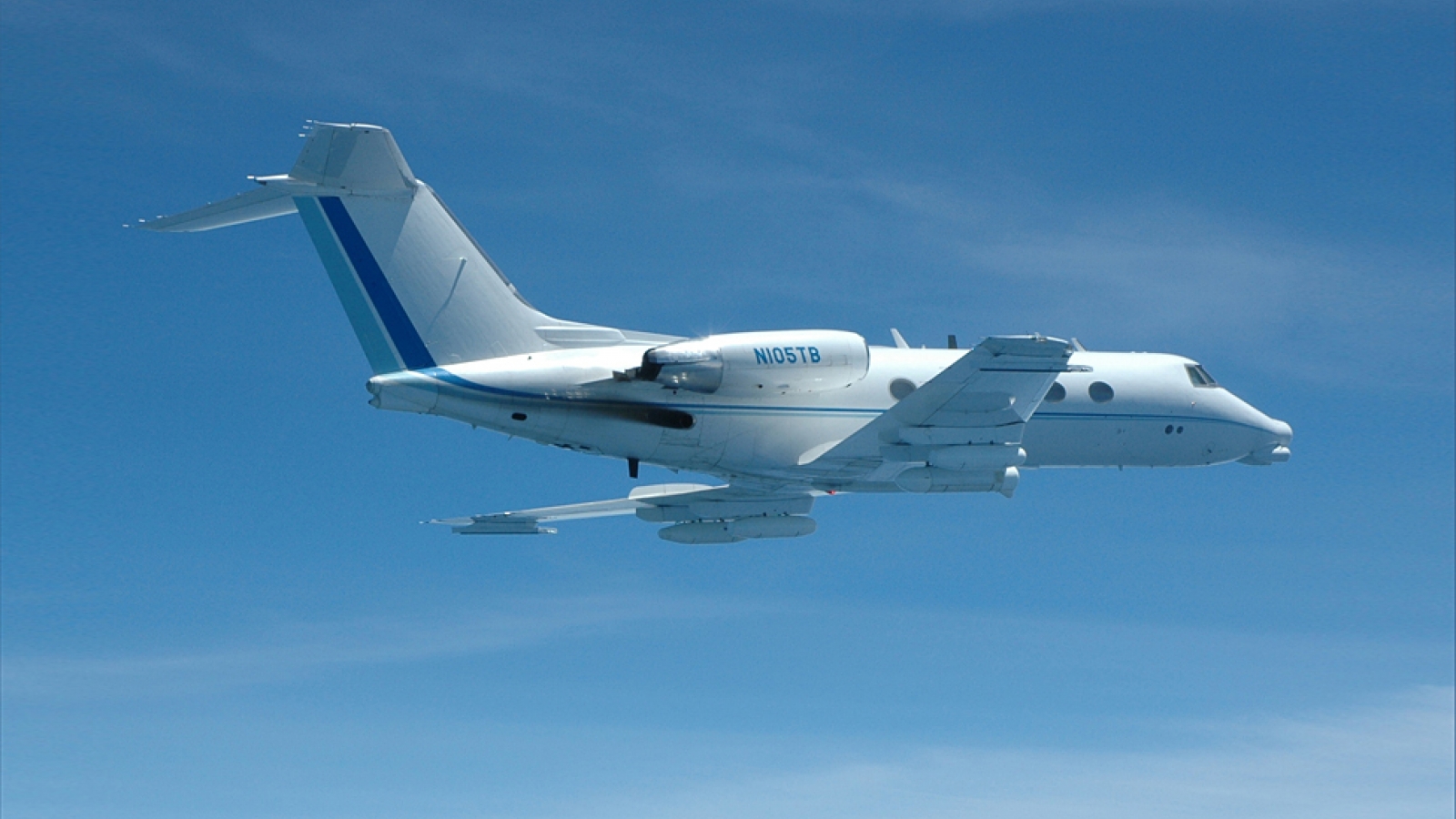 The Airborne Seeker Test Bed is a modified Gulfstream jet.