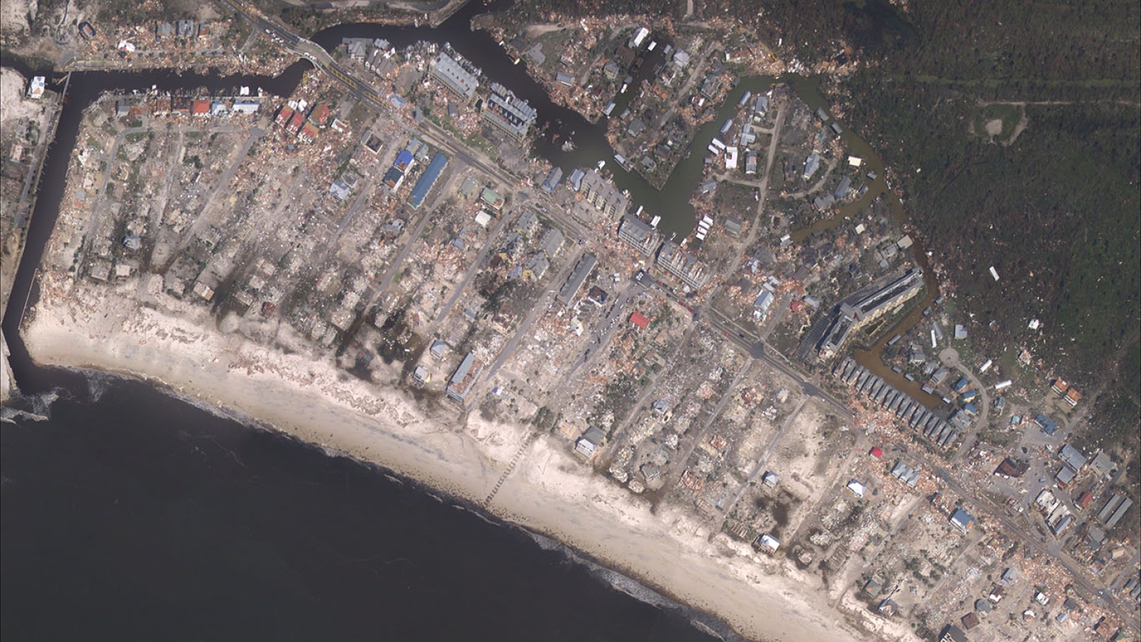 This image shows Mexico Beach, FL, after it sustained damage from Hurricane Michael in 2018. It was taken through NOAA’s Emergency Remote Sensing program. Satellites could provide similar information after more incidents. (Image courtesy of NOAA.)