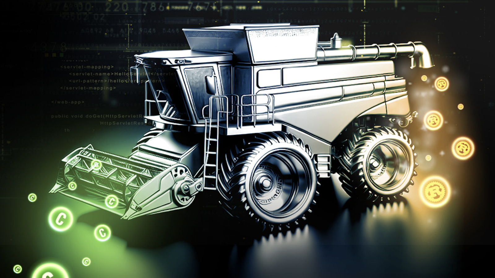 An illustration of a machine transforming "C" icons into "Rust" icons.