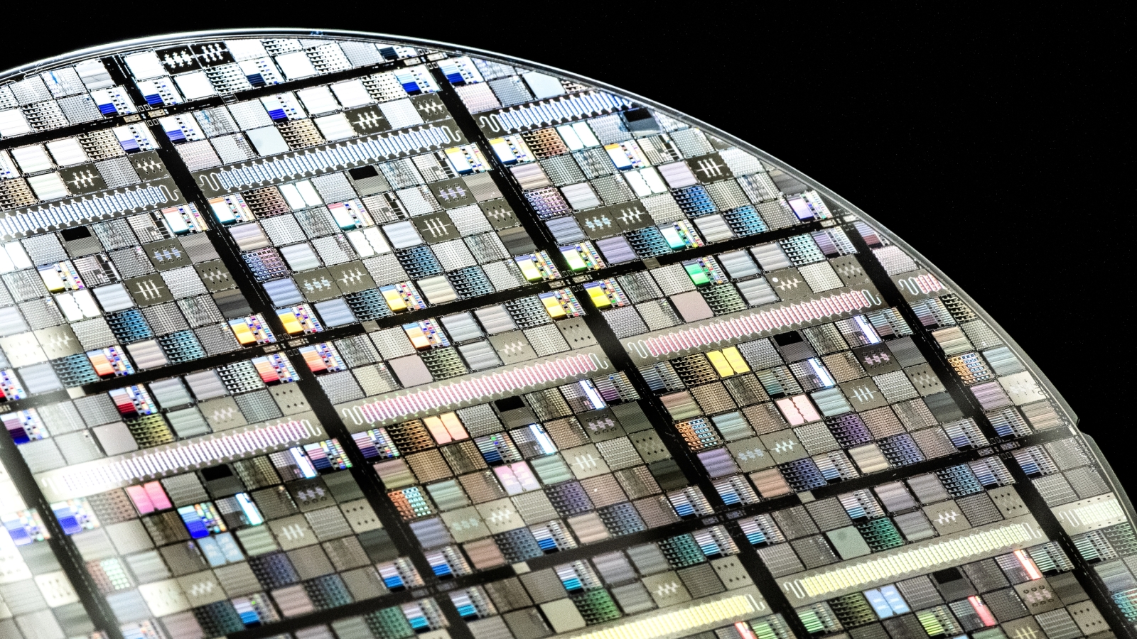 A photo of a wafer containing superconducting circuits. 