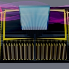 This rendering shows a novel piece of hardware, called a smart transceiver, that uses technology known as silicon photonics to dramatically accelerate one of the most memory-intensive steps of running a machine-learning model. 
