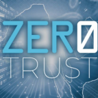 a graphic of the words "zero trust" with an abstract visual of 0s and 1s in the background.