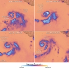Four colored images show structural changes within Hurricane Adrian as the storm intensified.