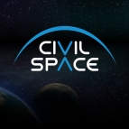 The words Civil Space written in the middle of a dark image of the Earth and Moon in space.